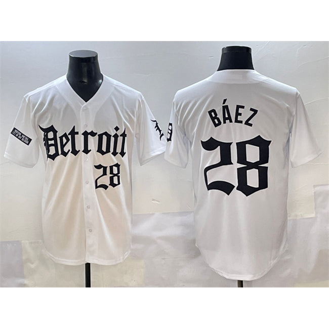 seanshop Detroit Tigers #28 Javier B¨¢ez White  'Motor Gothic Edition' Vapor Premier Limited Stitched Jersey