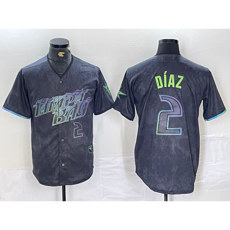 seanshop  Tampa Bay Rays #2 Yandy Diaz Number Charcoal  2024 City Connect Limited Stitched Jersey 2