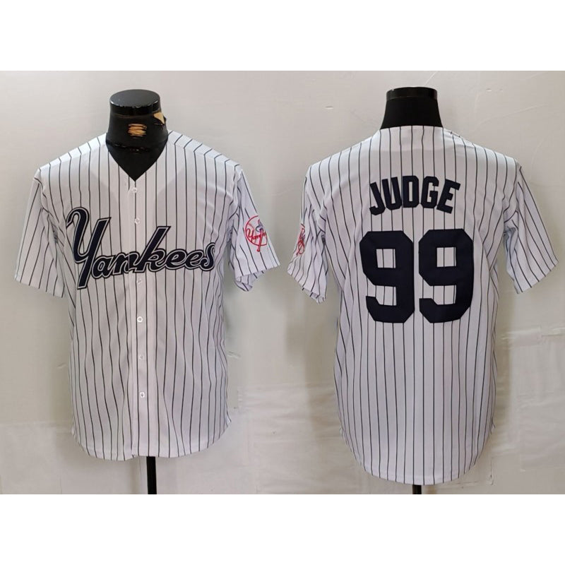 seanshop  New York Yankees #99 Aaron Judge White  Pinstripe Fashion Cool Base Jersey 3