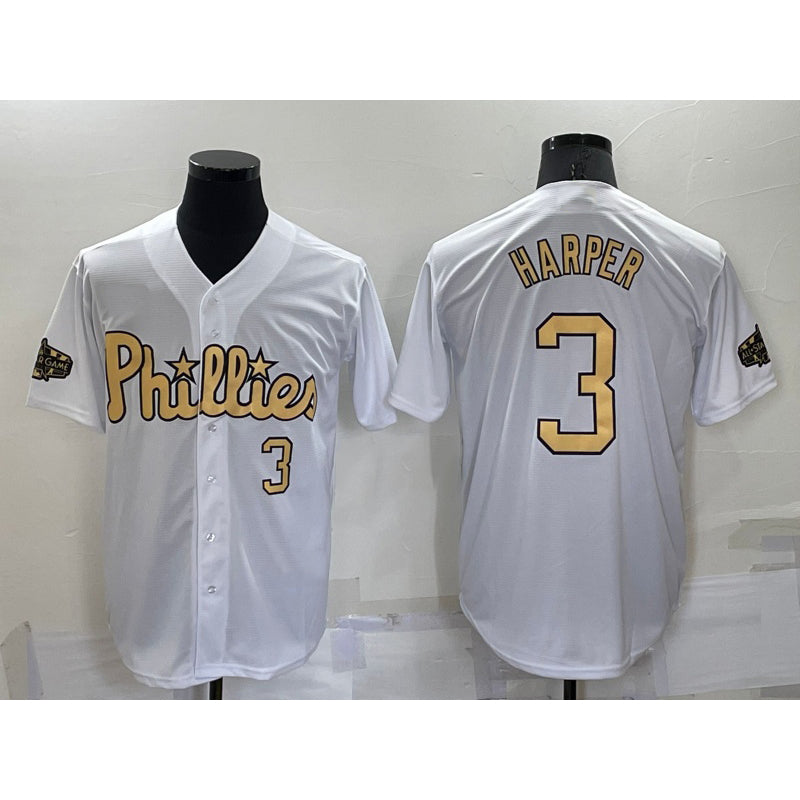 seanshop  Philadelphia Phillies #3 Bryce Harper Number White  2022 All Star Stitched Cool Base Jersey