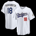 seanshop Los Angeles Dodgers #18 Yoshinobu Yamamoto White  2026 Gold Collection Stadium Jersey