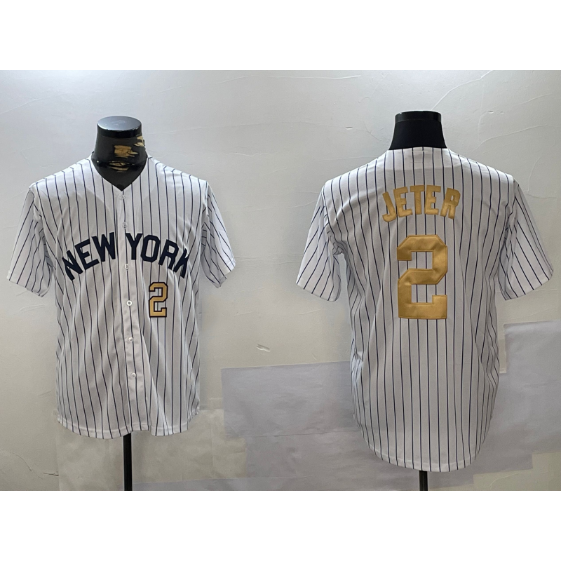 seanshop  New York Yankees #2 Derek Jeter White  Pinstripe Fashion Cool Base Jerseys