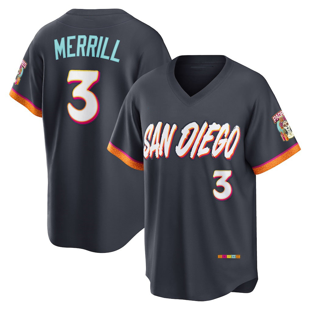 seanshop  San Diego Padres #3 Jackson Merrill Obsidian  2026 City Connect Stadium Jersey