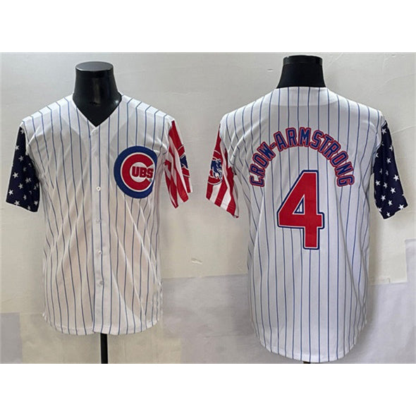 seanshop  Chicago Cubs #4 Pete Crow-Armstrong White  Pinstripe 2025 Independence Day Vapor Premier Limited Stitched Jersey