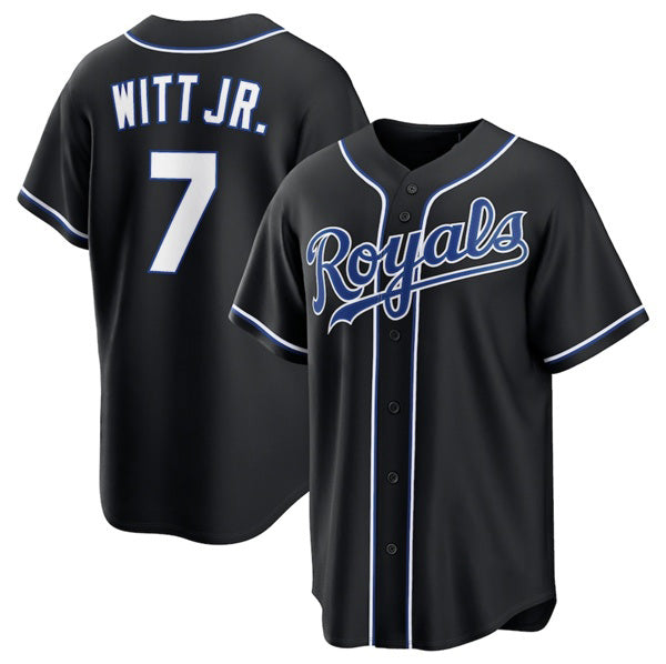 seanshop  Kansas City Royals #7 Bobby Witt Jr. Black  Out Stitched Jersey