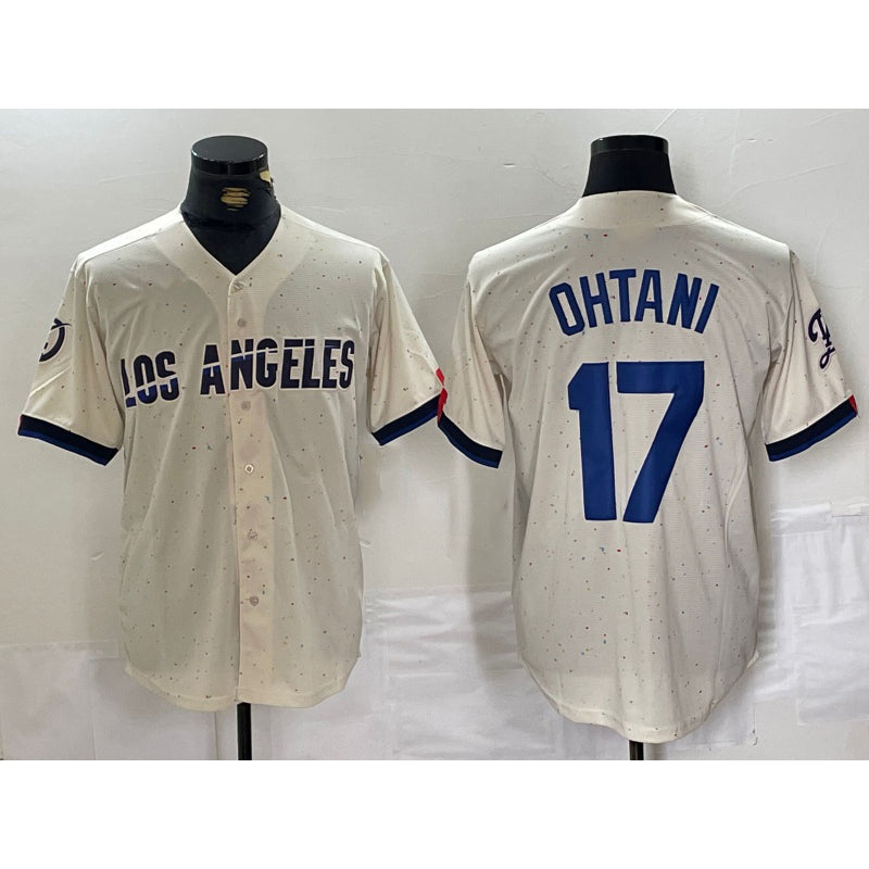 seanshop Los Angeles Dodgers #17 Shohei Ohtani Cream  2024 City Connect Limited Stitched Jerseys