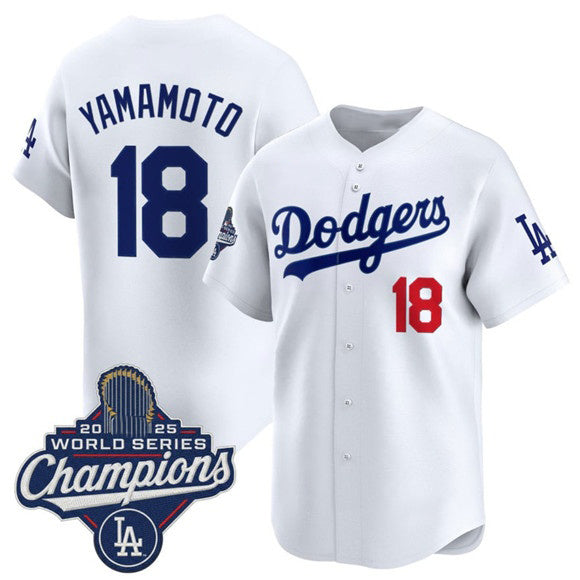 seanshop Los Angeles Dodgers #18 Yoshinobu Yamamoto White  2025 Champions Stitched Jersey