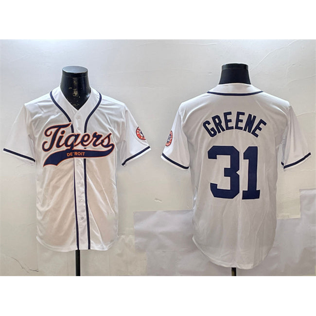 seanshop Detroit Tigers #31 Riley Greene White  With Patch Cool Base Stitched Jersey