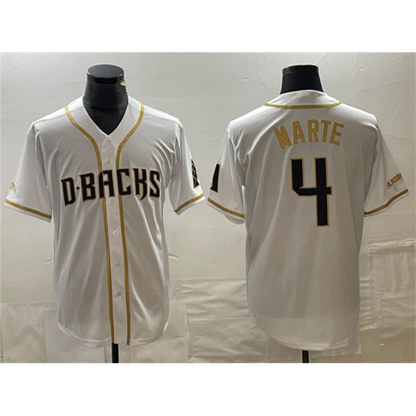 seanshop  Arizona Diamondbacks #4 Ketel Marte White  Gold Cool Base Stitched Jersey