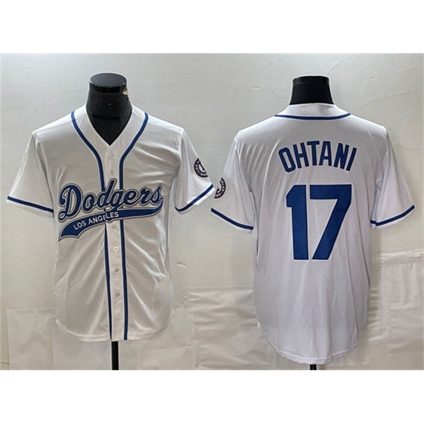 seanshop Los Angeles Dodgers #17 Shohei Ohtani White  Cool Base With Patch Stitched Jersey
