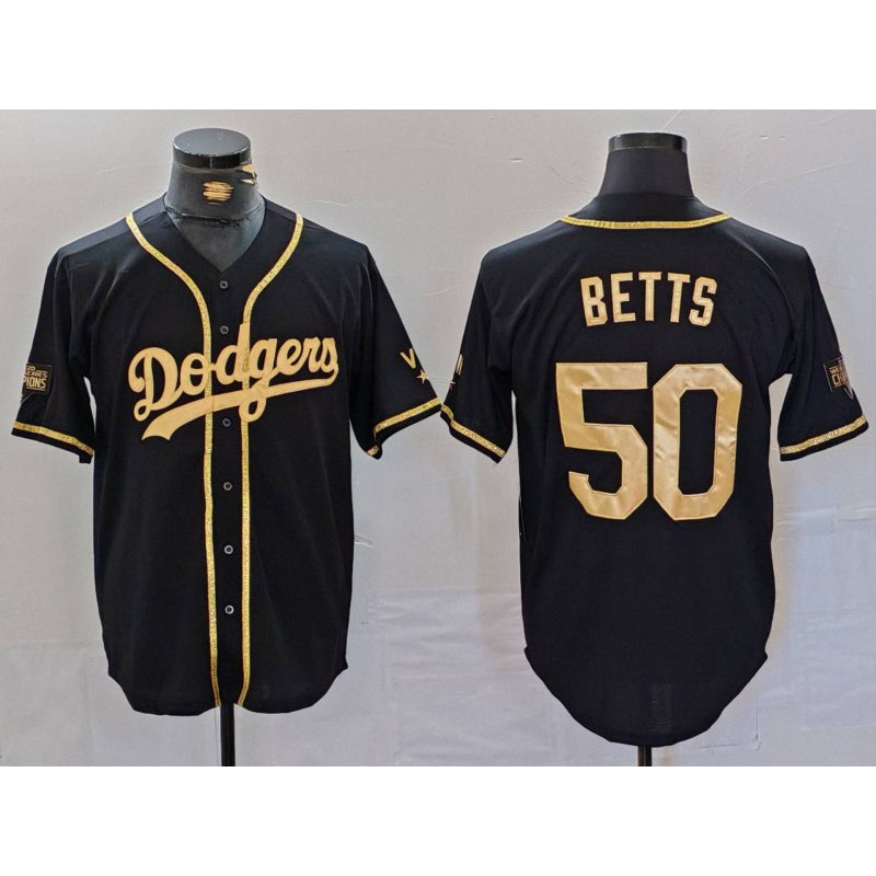 seanshop Los Angeles Dodgers #50 Mookie Betts Black Gold  World Series Champions Cool Base Stitched Jersey