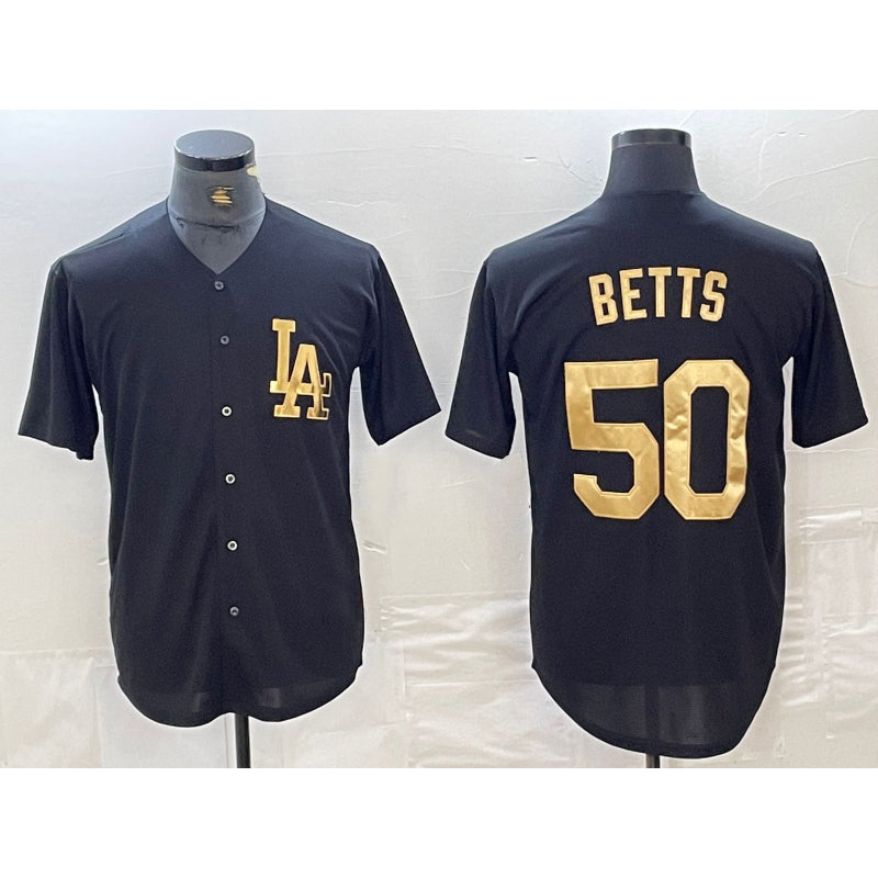 seanshop Los Angeles Dodgers #50 Mookie Betts Black Gold  Cool Base Stitched Jersey