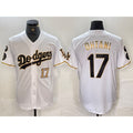 seanshop Los Angeles Dodgers #17 Shohei Ohtani Number White Gold  Fashion Stitched Cool Base Limited Jersey 2