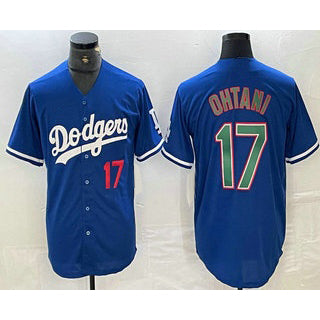 seanshop Los Angeles Dodgers #17 Shohei Ohtani Number Blue Green  Stitched Cool Base Jersey 2