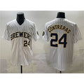 seanshop    Milwaukee Brewers #24 William Contreras White  Pinstripe 2025 With Patch Stitched Stitched Jersey