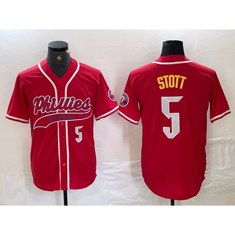 seanshop  Philadelphia Phillies #5 Bryson Stott Number Red  Cool Base Stitched Jersey 2