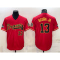 seanshop Atlanta Braves #13 Ronald Acuna Jr Red Gold  World Series Champions Program Cool Base Stitched Jersey