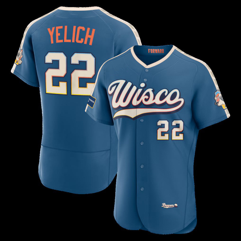 seanshop    Milwaukee Brewers #22 Christian Yelich Mineral Blue  2026 City Connect Authentic Sponsor Patch Jersey