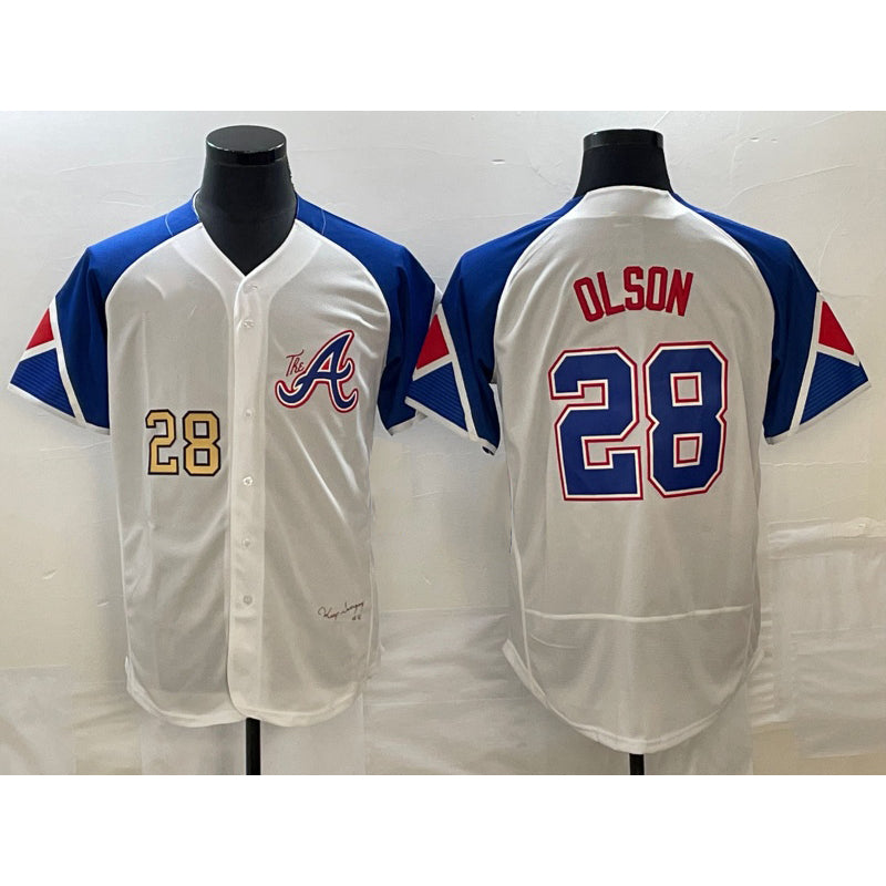 seanshop Atlanta Braves #28 Matt Olson Number White  2023 City Connect Flex Base Stitched Jersey 2
