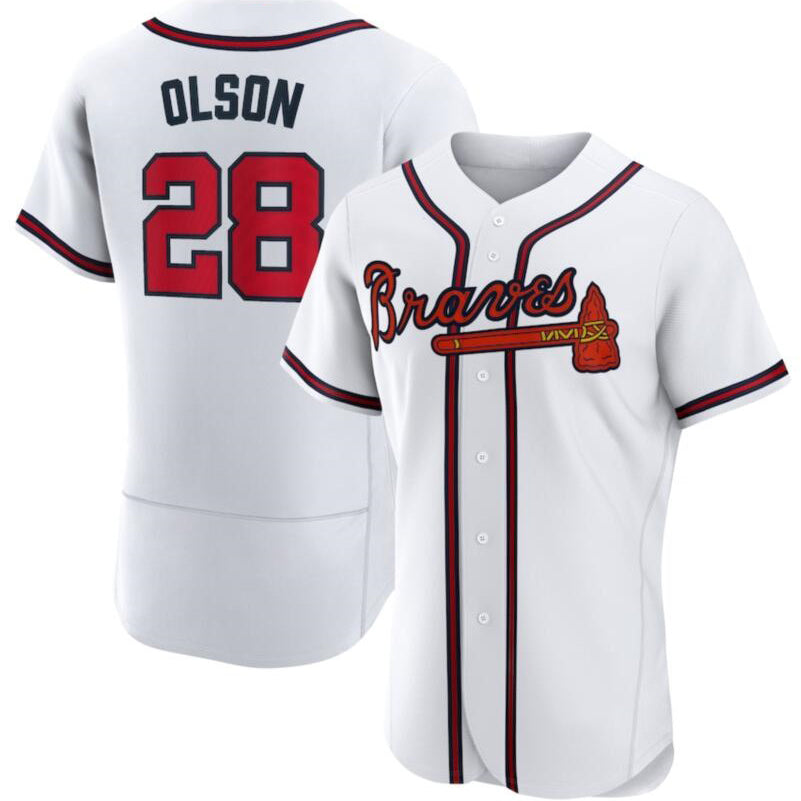 seanshop Atlanta Braves 28 Matt Olson White  Flex base Jersey