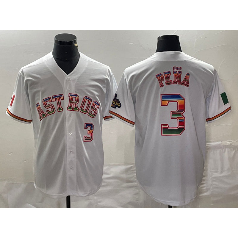 seanshop Houston Astros #3 Jeremy Pena Number White  Rainbow World Serise Champions Patch Cool Base Stitched Jersey
