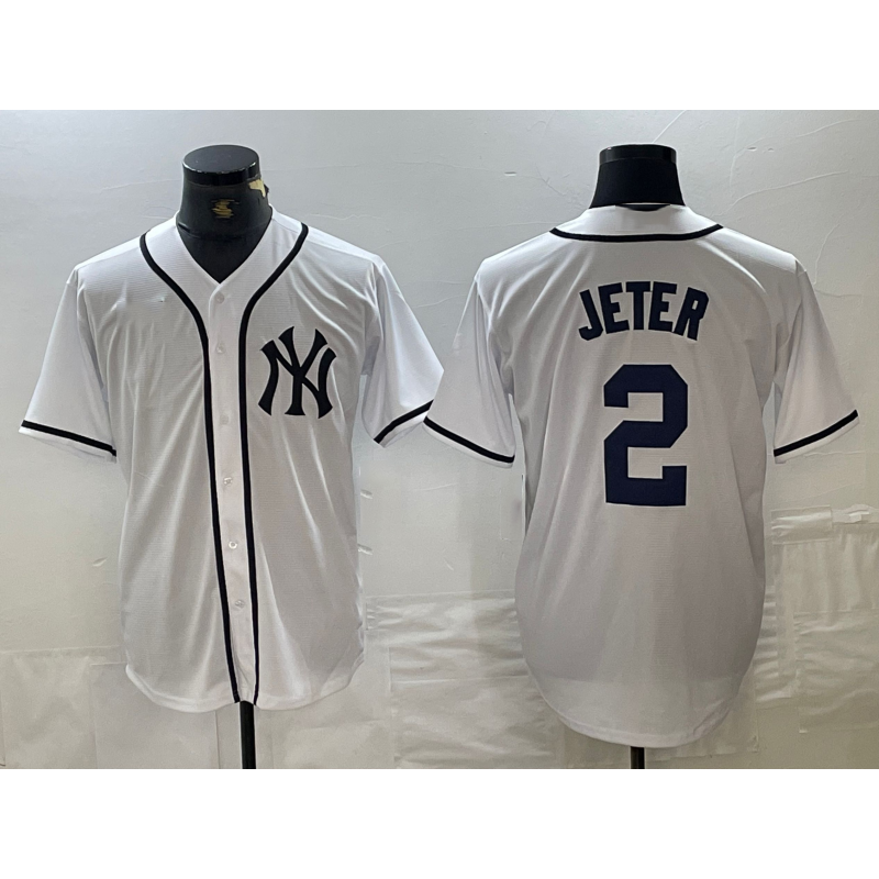 seanshop  New York Yankees #2 Derek Jeter White  Fashion Cool Base Jersey