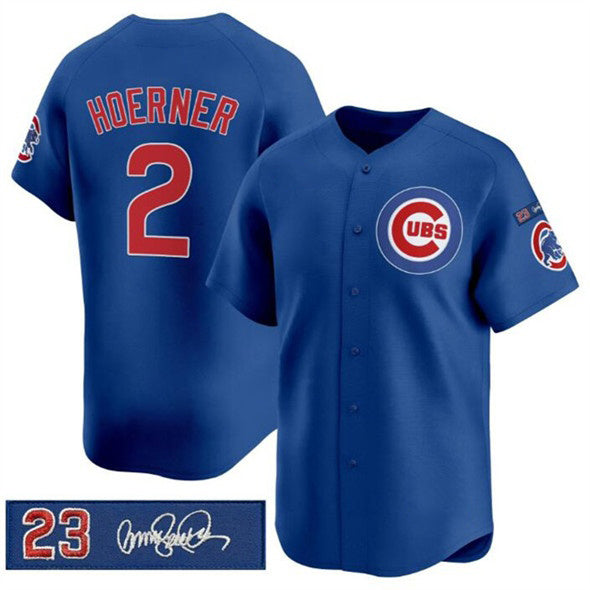 seanshop  Chicago Cubs #2 Nico Hoerner Royal  'Ryne Sandberg Tribute' Vapor Limited V3 Stitched Jersey