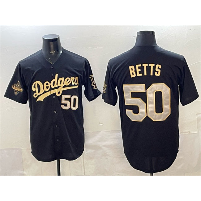 seanshop Los Angeles Dodgers #50 Mookie Betts Black Gold  2025 World Series Champions Patch Limited Stitched Jersey