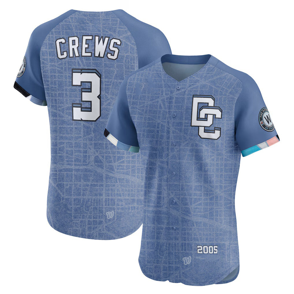 seanshop   Washington Nationals #3 Dylan Crews Blue  2025 City Connect Elite Player Jersey