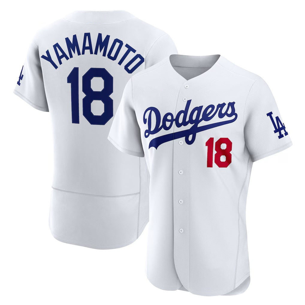seanshop Los Angeles Dodgers #18 Yoshinobu Yamamoto White  Home Authentic Jersey