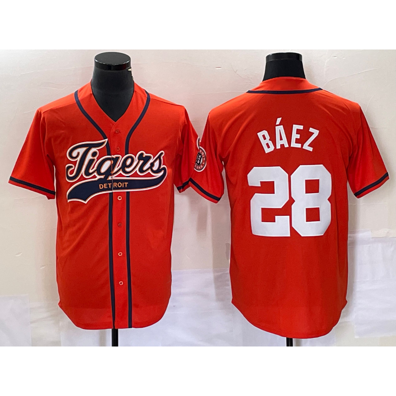 seanshop Detroit Tigers #28 Javier B¨¢ez Orange  Cool Base Stitched Jersey