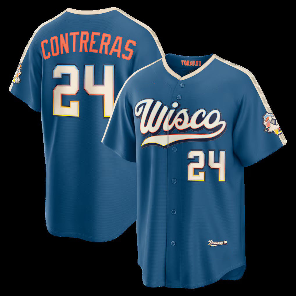 seanshop    Milwaukee Brewers #24 William Contreras Mineral Blue  2026 City Connect Stadium Jersey