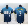seanshop  Philadelphia Phillies #3 Bryce Harper Number Blue  2024 City Connect Limited Stitched Jersey