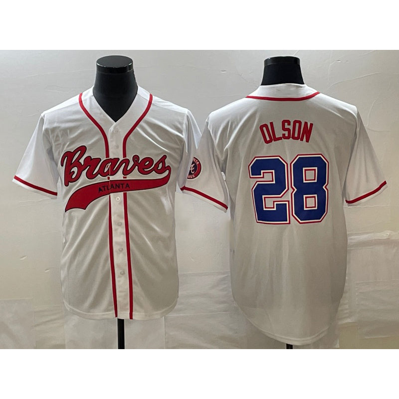 seanshop Atlanta Braves #28 Matt Olson White  Cool Base With Patch Stitched Jersey 2
