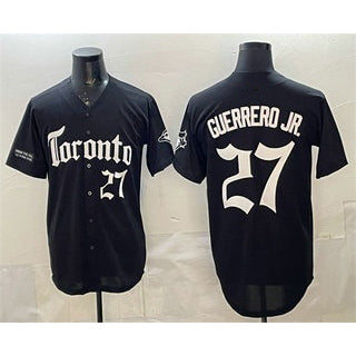 seanshop   Toronto Blue Jays #27 Vladimir Guerrero Jr Black  Gothic North Edition Limited Stitched Jersey