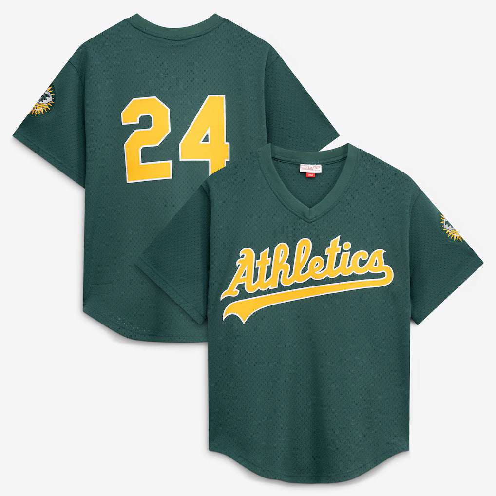 seanshop  Oakland Athletics  #24 Rickey Henderson Mitchell & Ness Green  Authentic Batting Practice Jersey