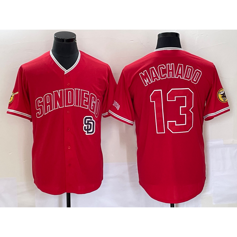 seanshop  San Diego Padres #13 Manny Machado Red  NEW 2023 Cool Base Stitched Jersey