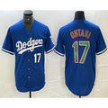 seanshop Los Angeles Dodgers #17 Shohei Ohtani Number Blue Green  Stitched Cool Base Jerseys