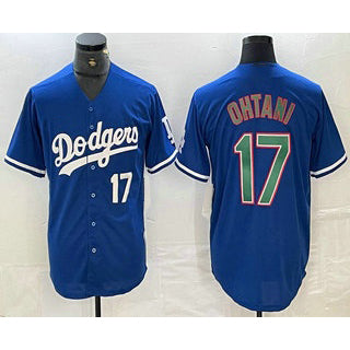 seanshop Los Angeles Dodgers #17 Shohei Ohtani Number Blue Green  Stitched Cool Base Jerseys