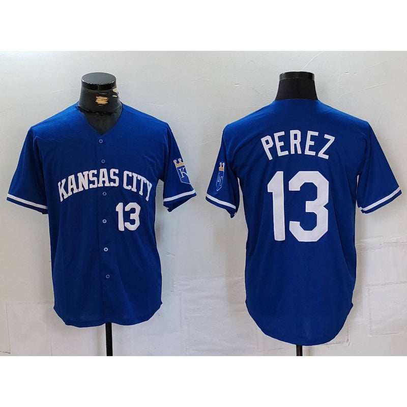 seanshop  Kansas City Royals #13 Salvador Perez Number Royal  Cool Base Stitched Jersey
