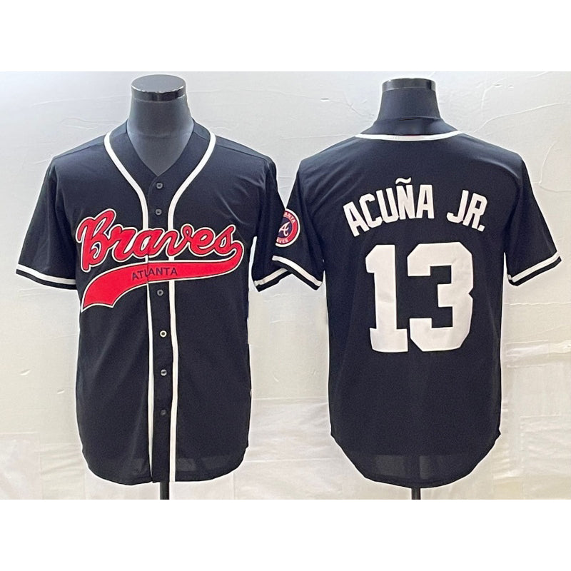 seanshop Atlanta Braves #13 Ronald Acuna Jr Black  Cool Base Stitched Jersey 2