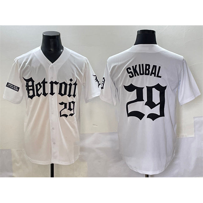 seanshop Detroit Tigers #29 Tarik Skubal White  'Motor Gothic Edition' Vapor Premier Limited Stitched Jersey
