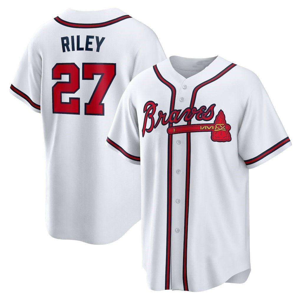 seanshop Atlanta Braves #27 Austin Riley White  Home Replica Player Jersey