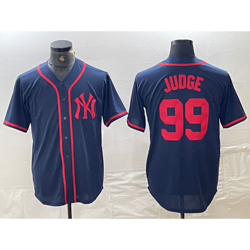 seanshop  New York Yankees #99 Aaron Judge Navy Red  Fashion Cool Base Jersey