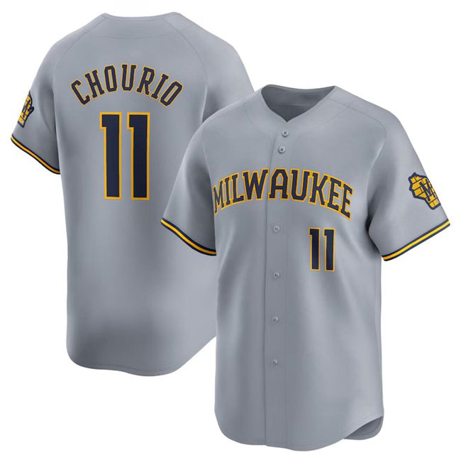 seanshop    Milwaukee Brewers #11 Jackson Chourio Grey  2024 Away Limited Stitched Jersey