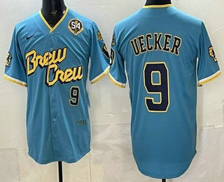 seanshop    Milwaukee Brewers #9 Bob Uecker Blue  City Connect Limited Jersey