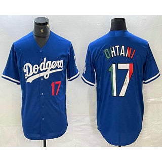 seanshop Los Angeles Dodgers #17 Shohei Ohtani Number Mexico Blue  Cool Base Stitched Jerseys