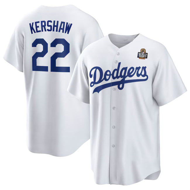 seanshop Los Angeles Dodgers #22 Clayton Kershaw White  2024 World Series Cool Base Stitched Jersey