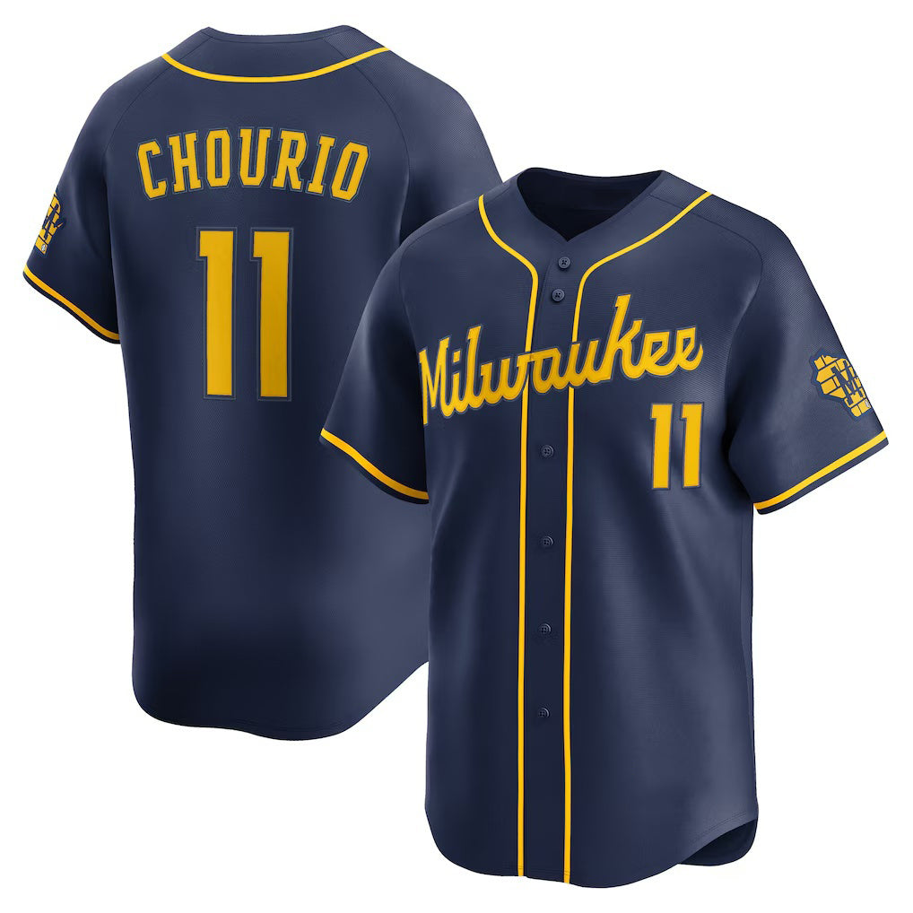 seanshop    Milwaukee Brewers #11 Jackson Chourio Navy  Alternate 2 Limited Jersey