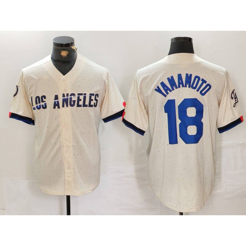 seanshop Los Angeles Dodgers #18 Yoshinobu Yamamoto Cream  2024 City Connect Limited Stitched Jersey